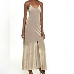 Leith Beige Metalic High Slit Maxi Dress(Size Medium)